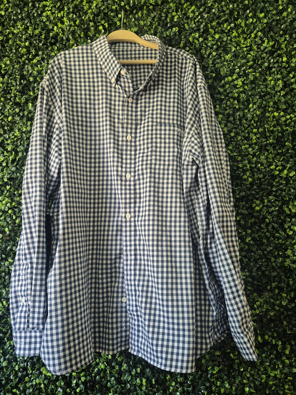 Huk Navy and White Gingham Button-Down Shirt